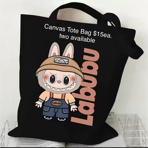 Black canvas Labubu tote bag